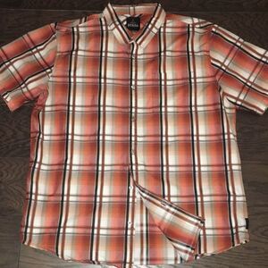 Poly/cotton shirt sleeve mens $95 plaid check PrAna Button down travel shirt-XL